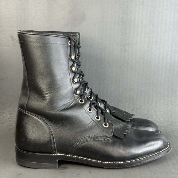 Justin Boots Black Lace Up Kiltie western cowboy boots women size 8.5 - Picture 1 of 8